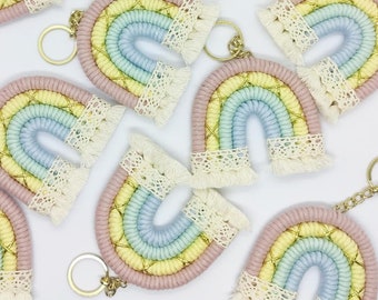 Rainbow Macrame Keychain: Baby Shower Wedding Favors