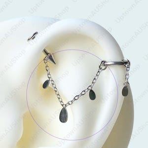 Industrial Chain for Stud Earring or Hoop Clicker or Piercing Teardrop Pear Shape Dangle Charm Cartilage Helix Conch Dainty Stainless Steel