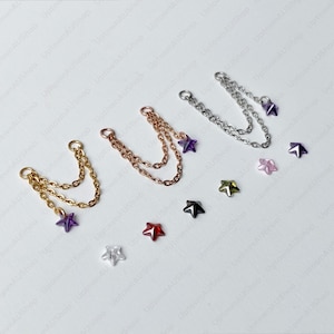 Helix Chain, Double Earring Chain with Dangling Celestial Star CZ Charm in Amethyst Black Crystal Garnet Peridot Pink Stainless Steel Dainty