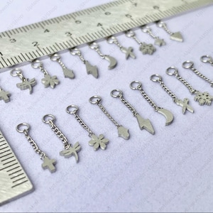 TINY Charm for Stud Earring Hoop Clicker or Piercing Cross Dragonfly Flower Lightning Moon Scissors Snowflake Star Triangle Stainless Steel