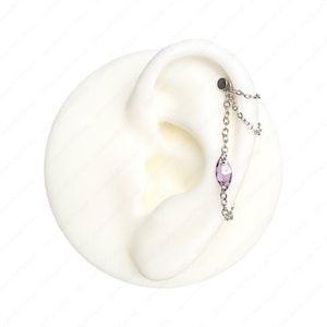 Helix Chain, Triple Layer Earring Chain with Amethyst Purple Garnet Red Crystal Clear CZ Marquise Stainless Steel Cute Dainty Minimalist
