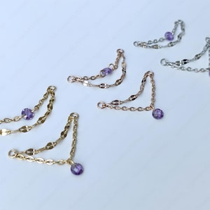 Double Chain for Conch Piercing Dangling CZ Charm Stainless Steel Dangle Draping Linkers Convertible Connector Cute Minimalist Dainty Chicsy