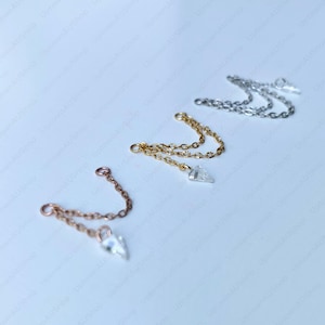 Earring Chain, Single Double or Triple Layer Chain with Dangling Kite CZ Charm Stainless Steel Cute Dainty Add On Chain Attachment to Stud