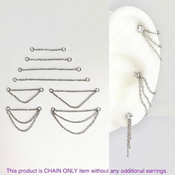 Stainless Steel Chain for Piercing, Cartilage Helix Conch Lobe Nose Orbital Double Triple Earring Chain Jacket Hoop Linkers Dangle Draping