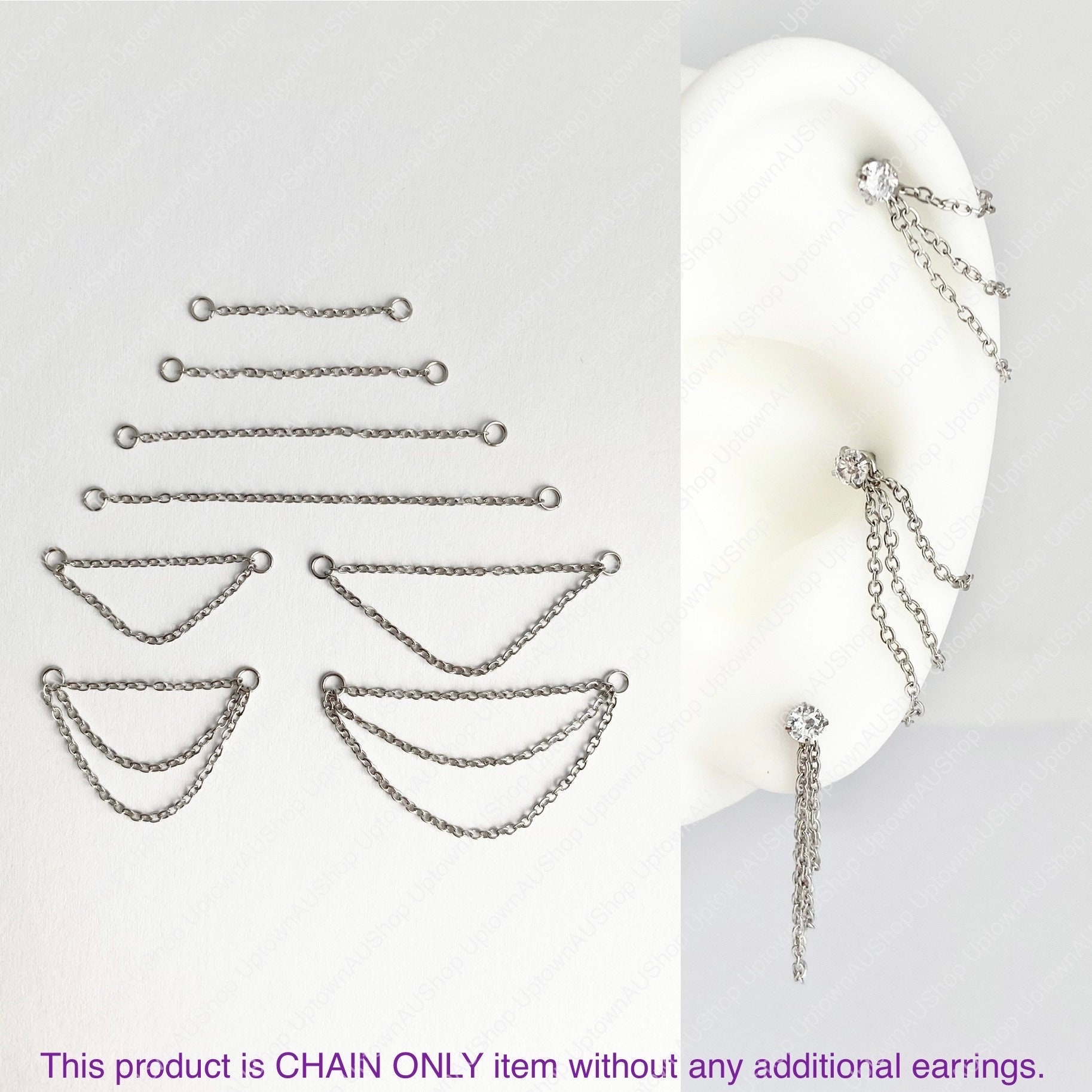 Endless Chain Piercing Pattern Stainless Steel Chain for Piercing, Cartilage Helix Conch Lobe Nose ...