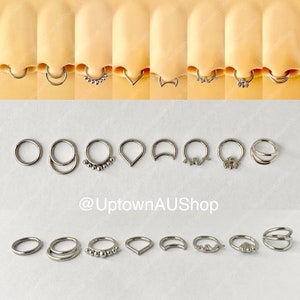 Stainless Steel Hinged Clicker, Septum Nose Daith Rook Helix Earring Hoop 8mm 1.2mm/16G Double Layer Dots Teardrop Crescent Moon Snake Bee