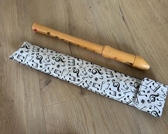 Blockflötentasche, Flötentasche mit Klettverschluss, Etui für Flöten, Notenmuster