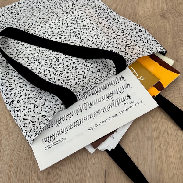 Fabric bag with sheet music pattern, bag for sheet music or similar, gift for musicians