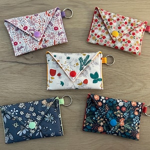 Schlüsseltasche, Taschenanhänger, Kartenhalter aus Stoff, Schlüsselanhänger, Kleiner Geldbeutel mit Schlüsselring, Blumenmuster