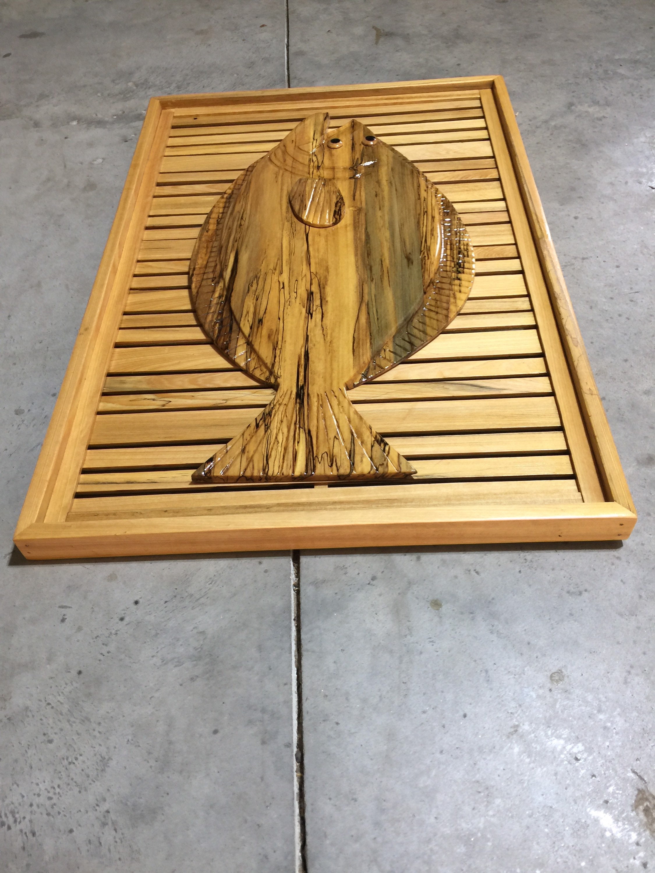 26.5” X 13.5” Flounder Fish in Magnolia Wood With Cypress Frame and ...