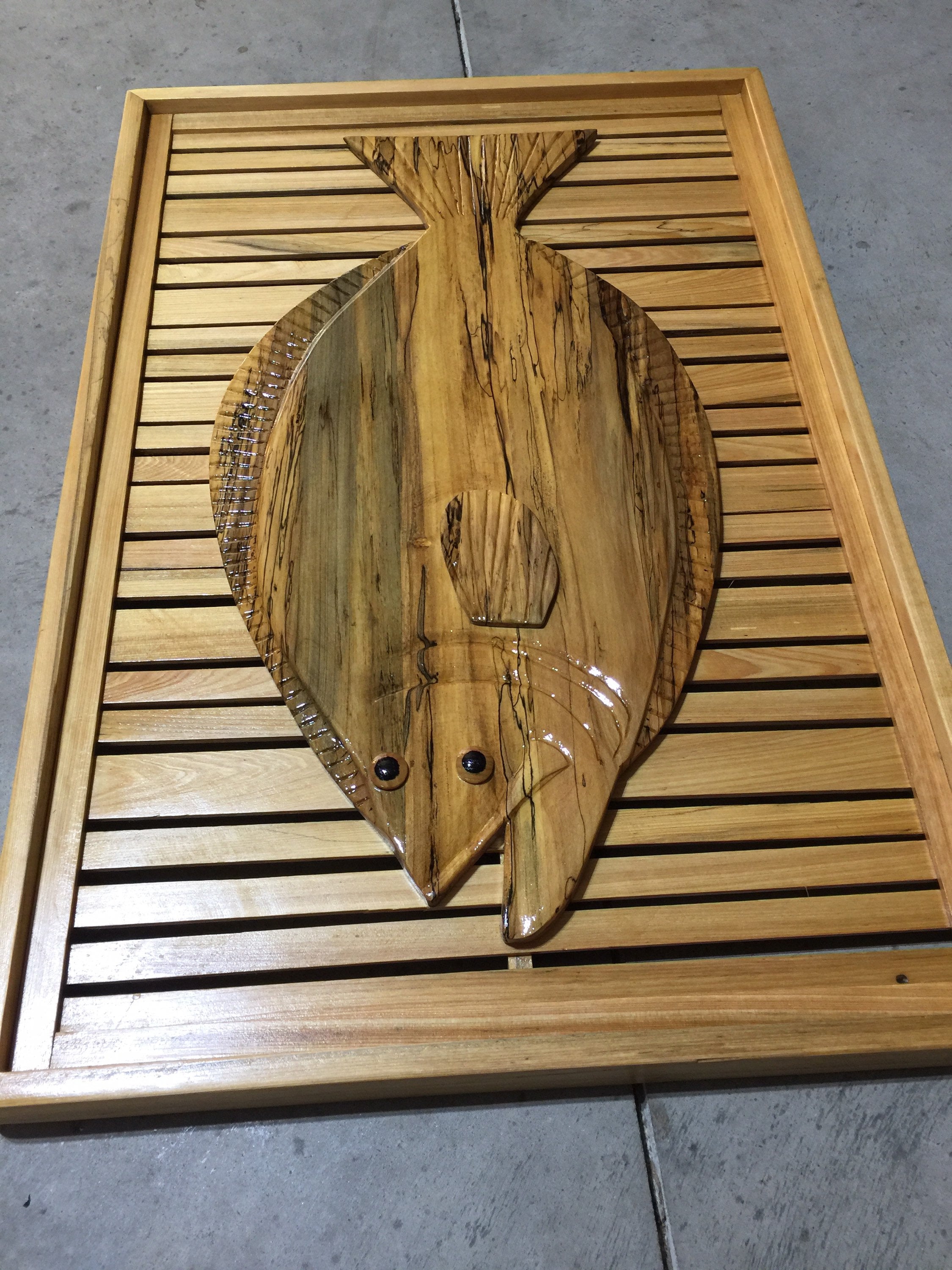 26.5” X 13.5” Flounder Fish in Magnolia Wood With Cypress Frame and ...