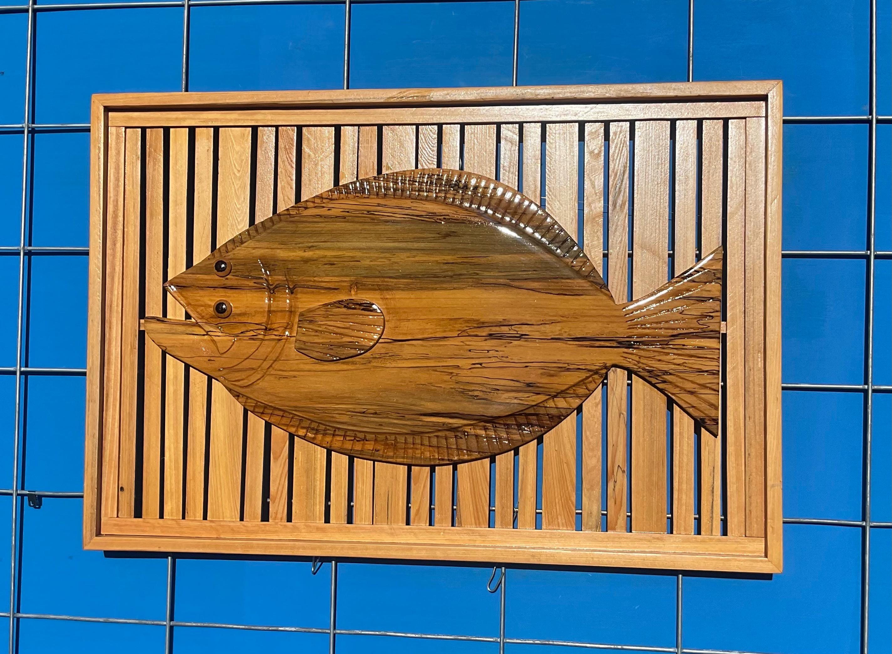 26.5” X 13.5” Flounder Fish in Magnolia Wood With Cypress Frame and ...