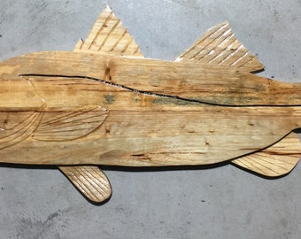 42.5” x 15” Pecan Wood Large Snook Fish Wall Art carving