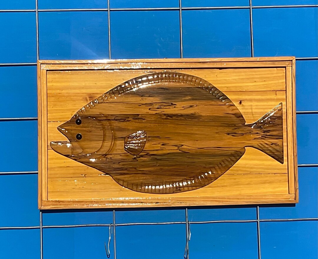 26”x 14” Flounder Fish in Magnolia Wood on Solid Cypress Wood ...