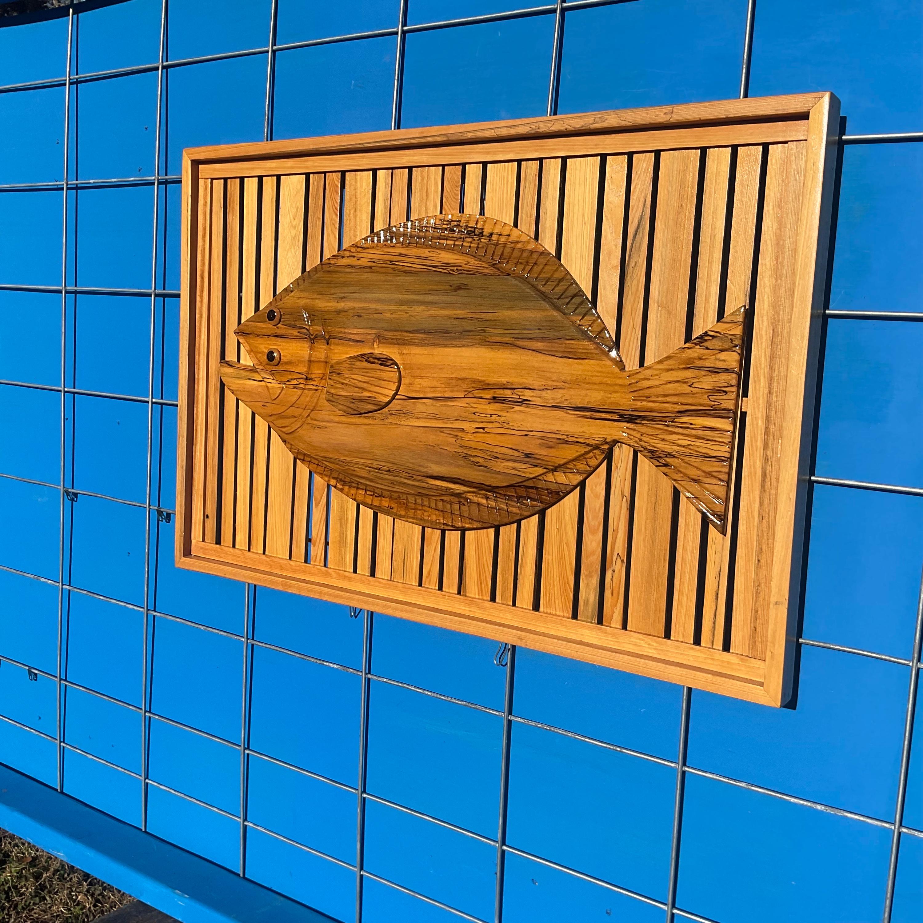 26.5” X 13.5” Flounder Fish in Magnolia Wood With Cypress Frame and ...
