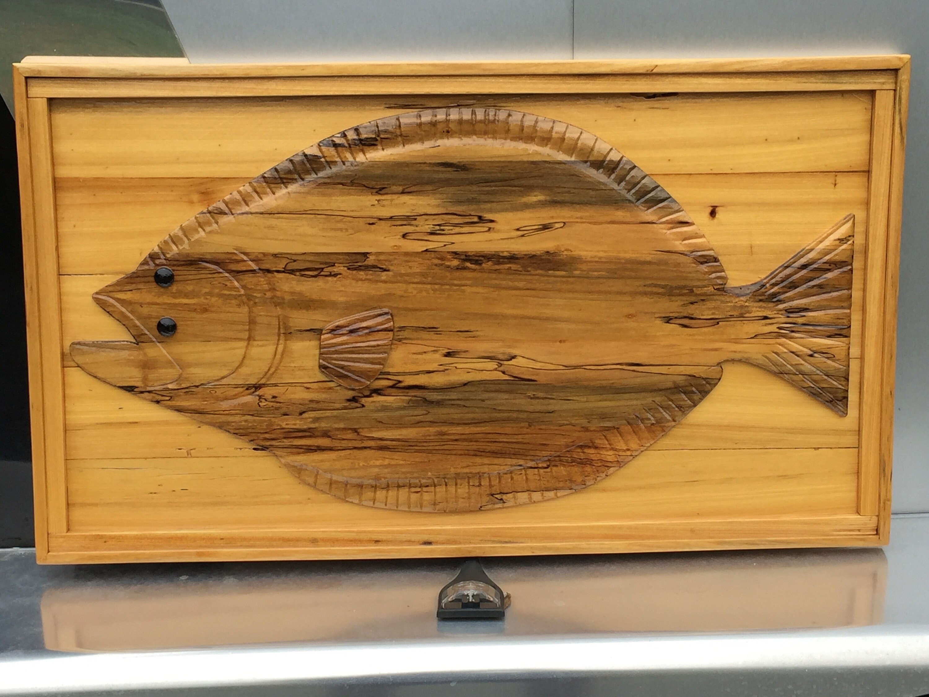 26”x 14” Flounder Fish in Magnolia Wood on Solid Cypress Wood ...