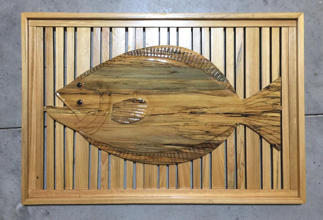 26.5” X 13.5” Flounder Fish in Magnolia Wood With Cypress Frame and ...
