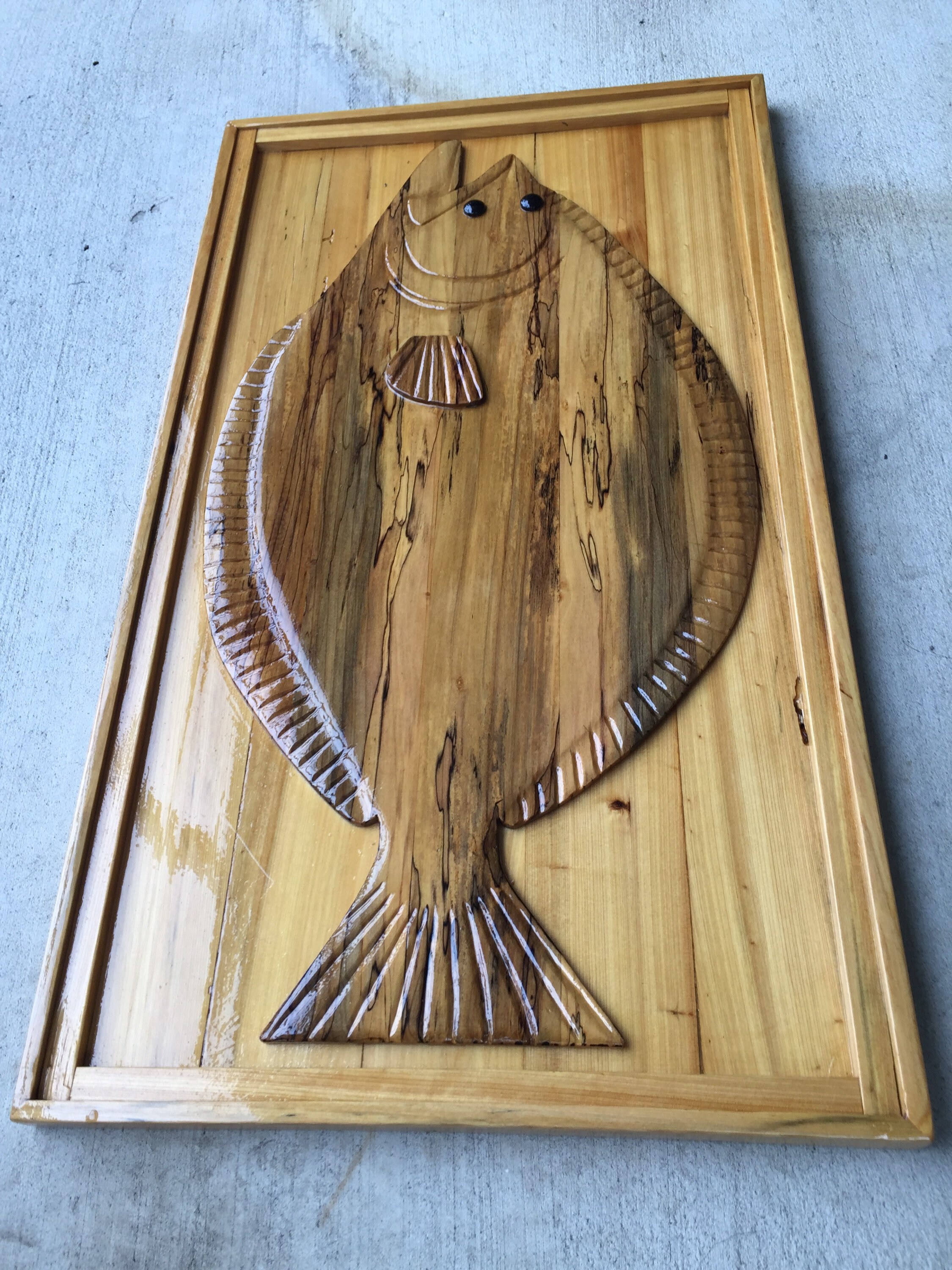 26x 14 Flounder Fish in Magnolia Wood on Solid Cypress Wood Background ...