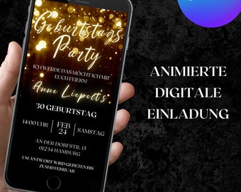 eCARD  20. 25. 30. 40. 50 Geburtstags Party Einladung| Animierte Einladungskarten| Einladungskarte digital Canva Motive Email Einladungen 21