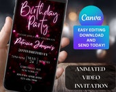 Editable Birthday Party Pink Invitation Template Digital Birthday Invite Animated Video Invitation Electronic Evite Instant Download 104
