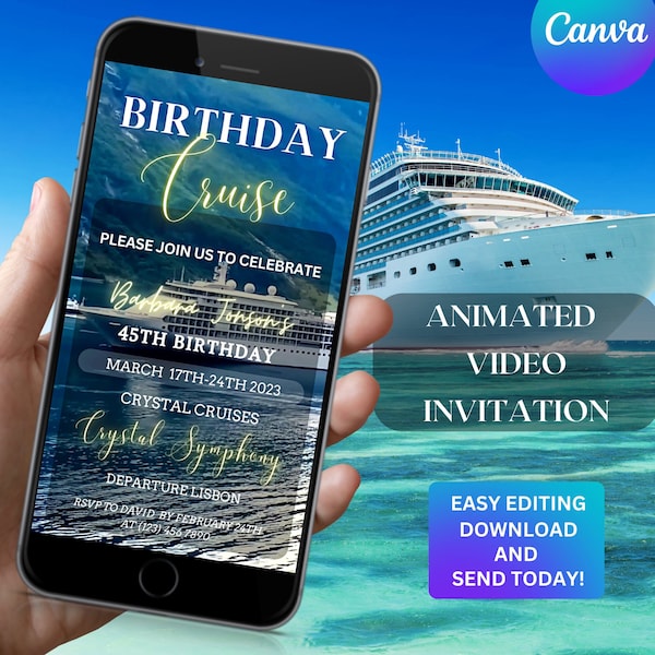 Video Cruise Invitation Template Birthday Cruise for her Animated Invitation MSC Cruise Itinerary Template Birthday Party Invite symphony 24