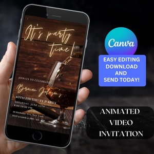 Animated Whiskey-Themed Digital Save the Date Invitation for Men Birthday Party Editable Template Adult Birthday Video Invite Modern 181
