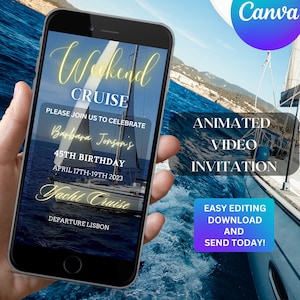 Cruise Invitation Template Animated Video Invitation Cruise Itinerary Template Birthday Yacht Cruise for her Birthday Party Invite for him26