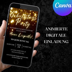 eCARD  20. 25. 30. 40. 50 Geburtstags Party Einladung| Animierte Einladungskarten| Einladungskarte digital Canva Motive Email Einladungen 21