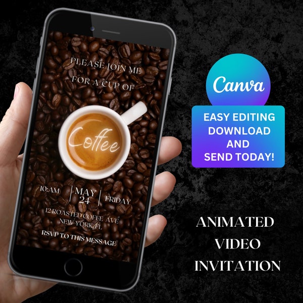 Animated Coffee Invitation Coffee Meet Up Digital Birthday Invite Coffee Theme Editable Invitation Template Coffee Party Video Invite  43