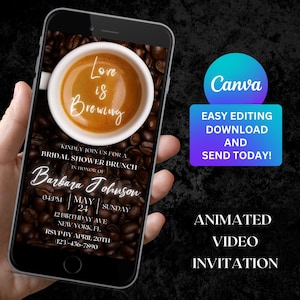 Animated Bridal Shower Invitation Template Modern Bridal Shower Evite Coffee Theme Bridal shower Video Invite Wedding Brunch Invitation 50