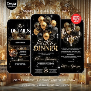 Digital Birthday Dinner invitation Editable Template, Birthday Dinner, Digital Birthday Party Invite, Text, Video Birthday Party, text evite