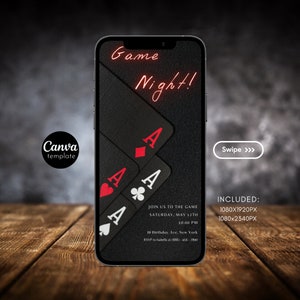 Editierbare Digital Download Game Night Evite Kasino Einladungsvorlage Poker Geburtstagseinladung Kasino Night Invite Family Game Night Party