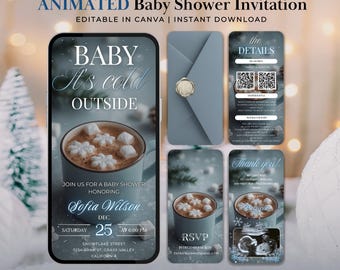 Invito animato per baby shower a tema "Fuori fa freddo" / Modello Canva per baby shower invernale / Invito digitale animato / Download immediato
