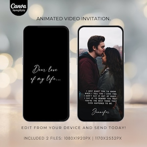 Tarjeta de regalo del día de San Valentín Plantilla de video editable Tarjetas de amor digitales Tarjeta de regalo de aniversario para él, para ella, para novia, para novio