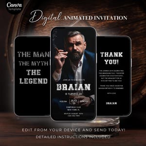 The Man The Myth The Legend Animated Birthday Invitation, Editable Canva Video for Men, 50th Birthday Digital Party Invite, Instant Download