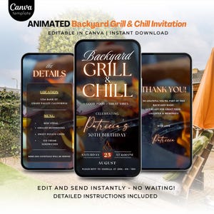 Animated Birthday BBQ Invitation, Backyard Grill & Chill Cookout, Editable Canva Video Template, Barbecue Party Digital Invite