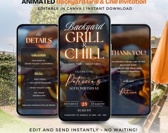 Animated Birthday BBQ Invitation, Backyard Grill & Chill Cookout, Editable Canva Video Template, Barbecue Party Digital Invite