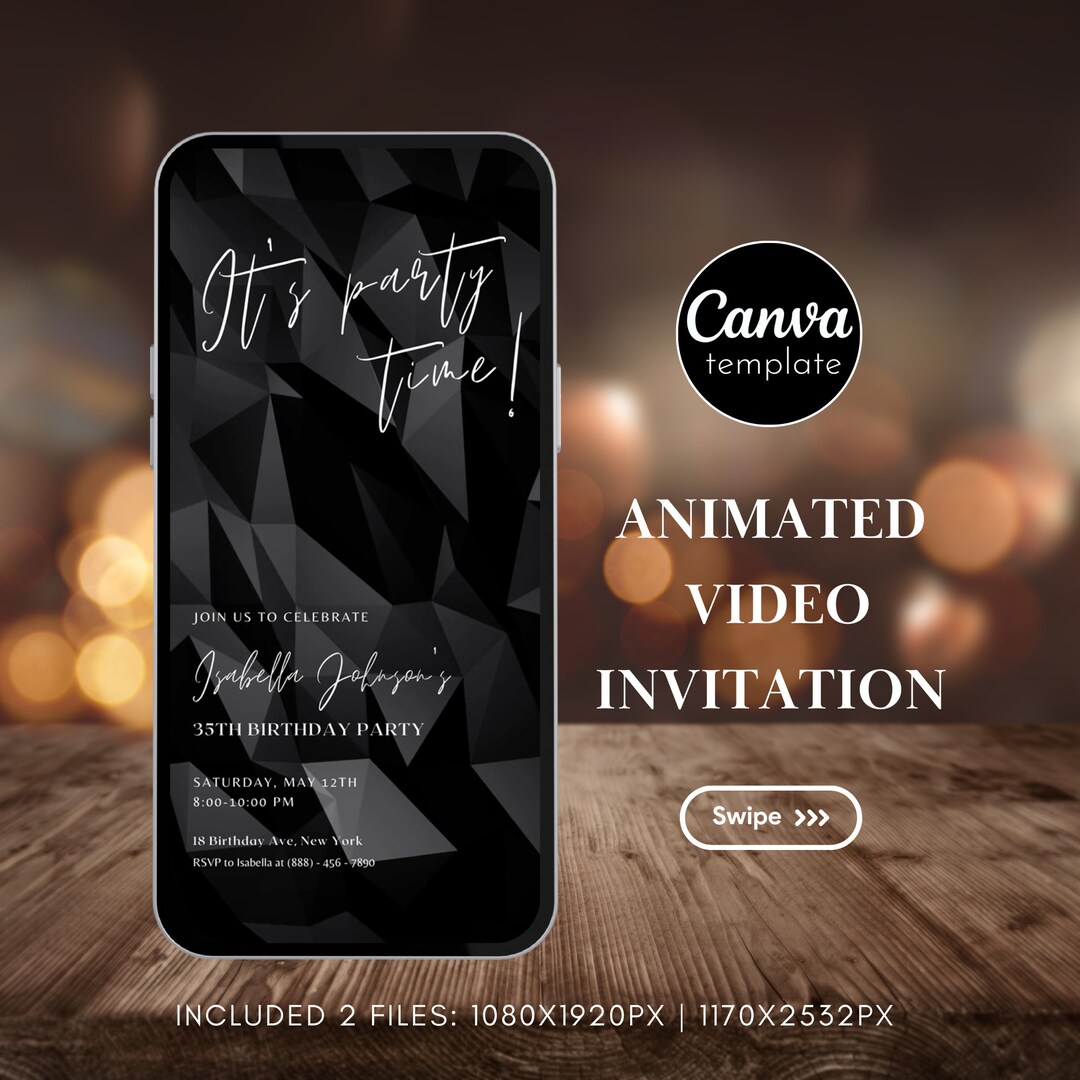 Editable Black and White Birthday Invitation Template Digital