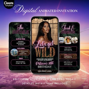 Girls Weekend Trip Invitation DIY Template Digital Lets Get Wild Leopard Print Birthday Travel Itinerary Evite Getaway Beach Vacation Invite