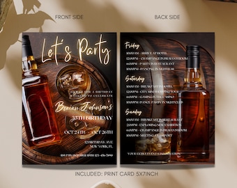 Modèle imprimable modifiable d'invitation de whisky Invitation d'anniversaire de whisky pour homme, invitation d'anniversaire, modèle d'itinéraire d'invitation de soirée whisky