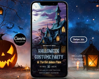 Halloween Invitation Haunted House Halloween Costume Party Invite 5x7 Editable Template Instant Download PDF JPG PNG Printable,mobile invite