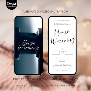 Modèle d’invitation à la pendaison de crémaillère Vidéo modifiable Fête de pendaison de crémaillère Invite numérique Home Sweet Home Carte Téléchargement instantané invitation moderne 471