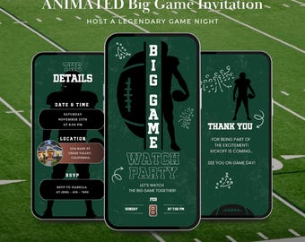 Animated Big Game Invitation | Football Watch Party Video Canva Template | Chalkboard Sports Invite | Editable Digital Download