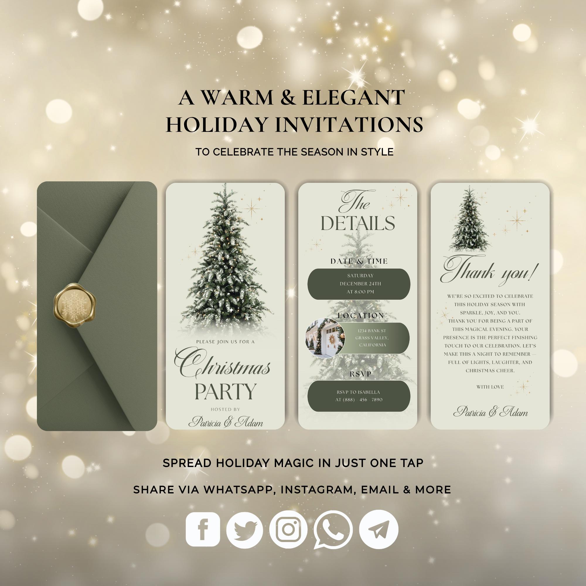 Christmas Party Invitation Template, Elegant Holiday Digital Invite ...