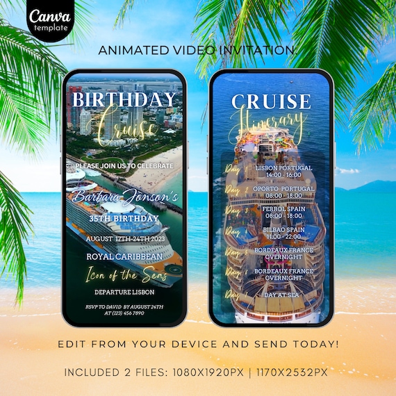 Video Cruise Invitation Template Birthday Cruise for her Animated Invitation Royal Caribbean Cruise Itinerary Template Birthday Party Invite