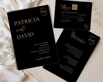 Wedding Invitation with QR Code Modern Invite Minimal Wedding Invite Simple Editable Template Wedding Invitation set Photo Wedding Suite 296