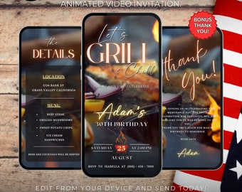 BBQ Party Invitation, BBQ Chill and Grill, Birthday Invitation, Adult Birthday, Editable Template, Instant Download Birthday cookout invite