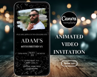 Modello di invito di compleanno modificabile con foto Brunch Party Men Mobile Invite per la festa di compleanno maschile Video Invite Compleanno per adulti 45