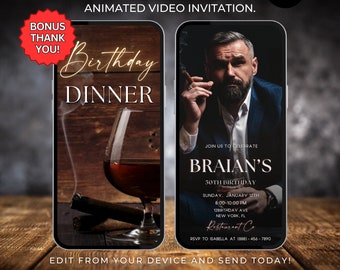 Birthday Dinner video invitation Editable Template Animated Birthday Dinner Digital Birthday Party Invite Instant Download text evite 596