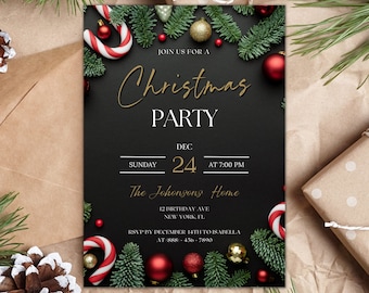 Invito di Natale Invito a una festa con alberi di Natale Modello modificabile stampabile per invito a una festa di Natale Invito a una festa di Natale Download immediato